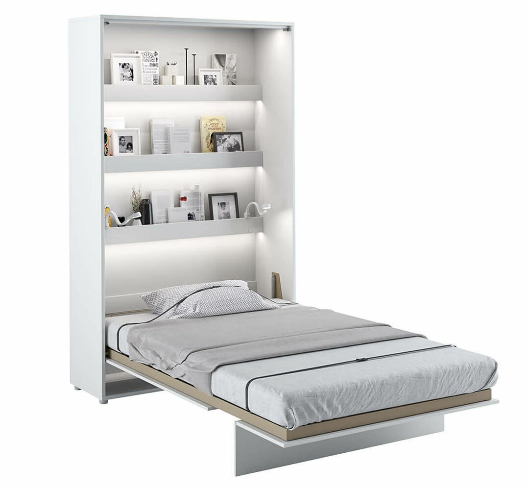 Vysoká sklápěcí postel ve skříni MONTERASSO, 120x200, bílá lesk