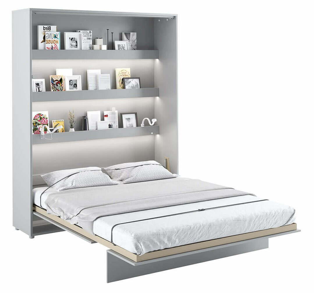 Levně Vysoká sklápěcí postel ve skříni dvoulůžko MONTERASSO, 160x200, šedá