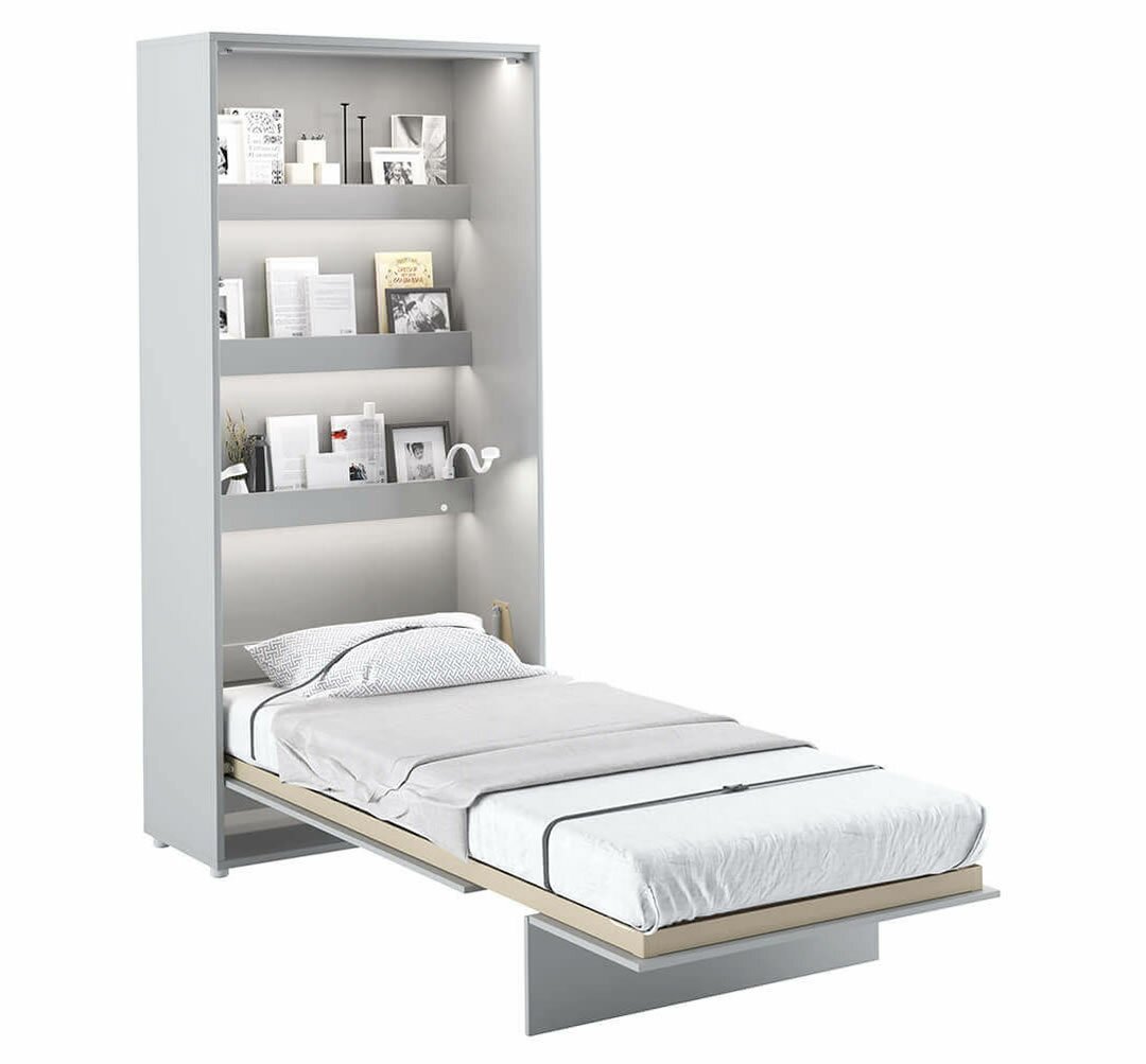 Vysoká sklápěcí postel ve skříni MONTERASSO, 90x200, šedá