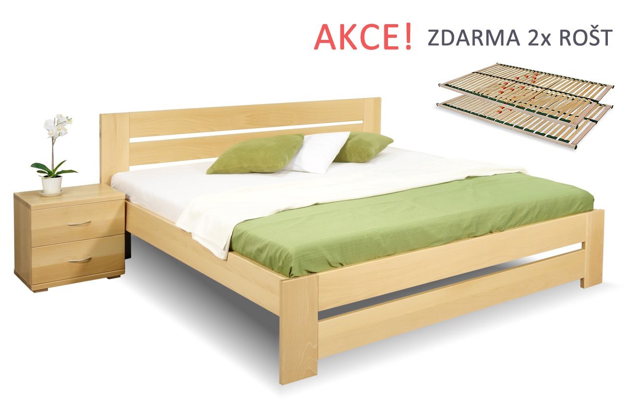 Manželská postel s rošty Berni, 160x200, 180x200, masiv buk