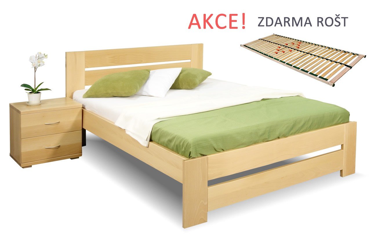 Dřevěná postel s roštem Berni, 120x200, 140x200, masiv buk