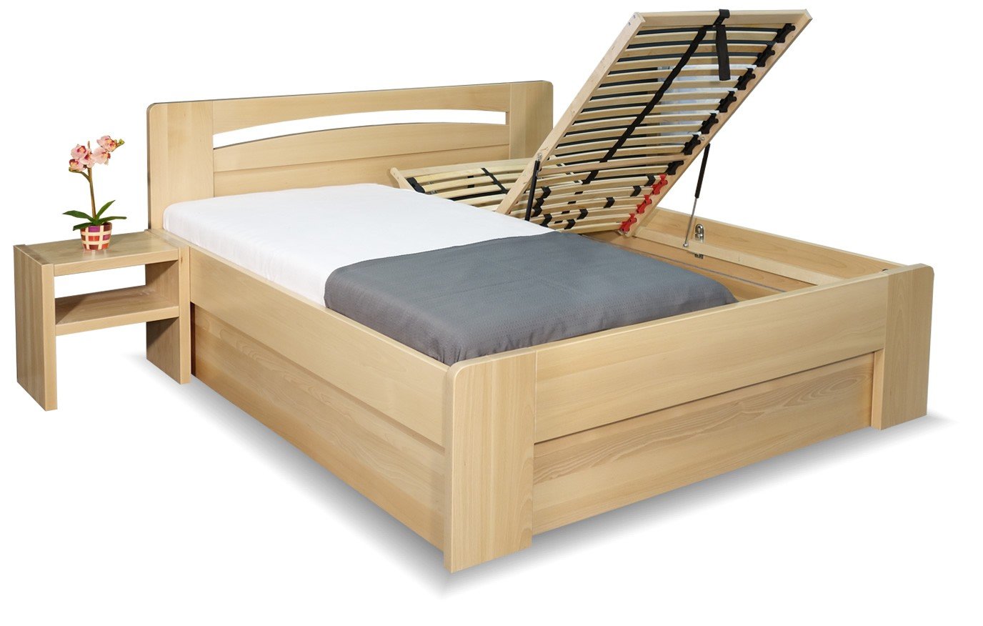 Zvýšená postel s úložným prostorem Riči, 180x210, masiv buk