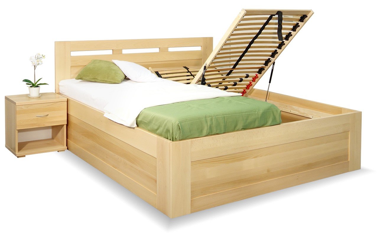 Vysoká postel s úložným prostorem Floria, masiv buk, 160x210