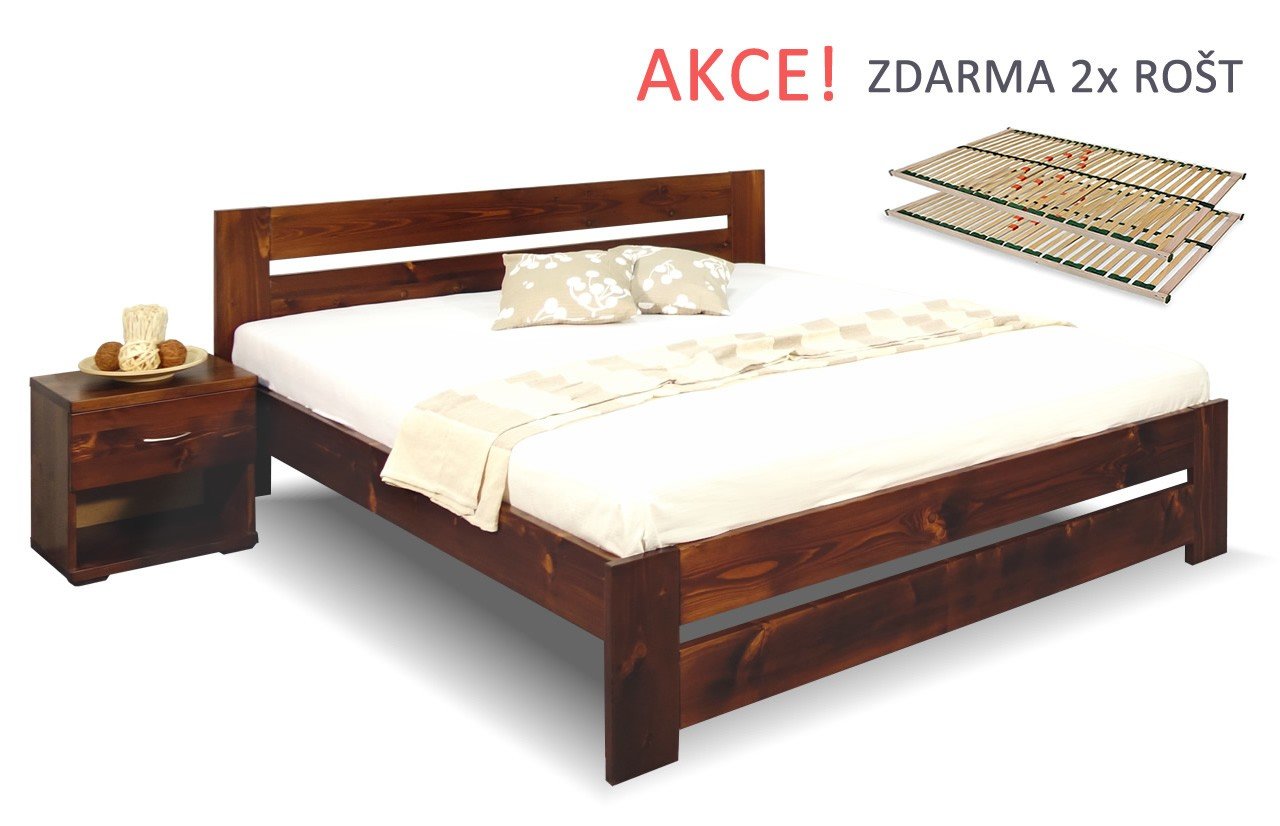 Dřevěná postel s rošty Berni, 160x200, 180x200, masiv smrk