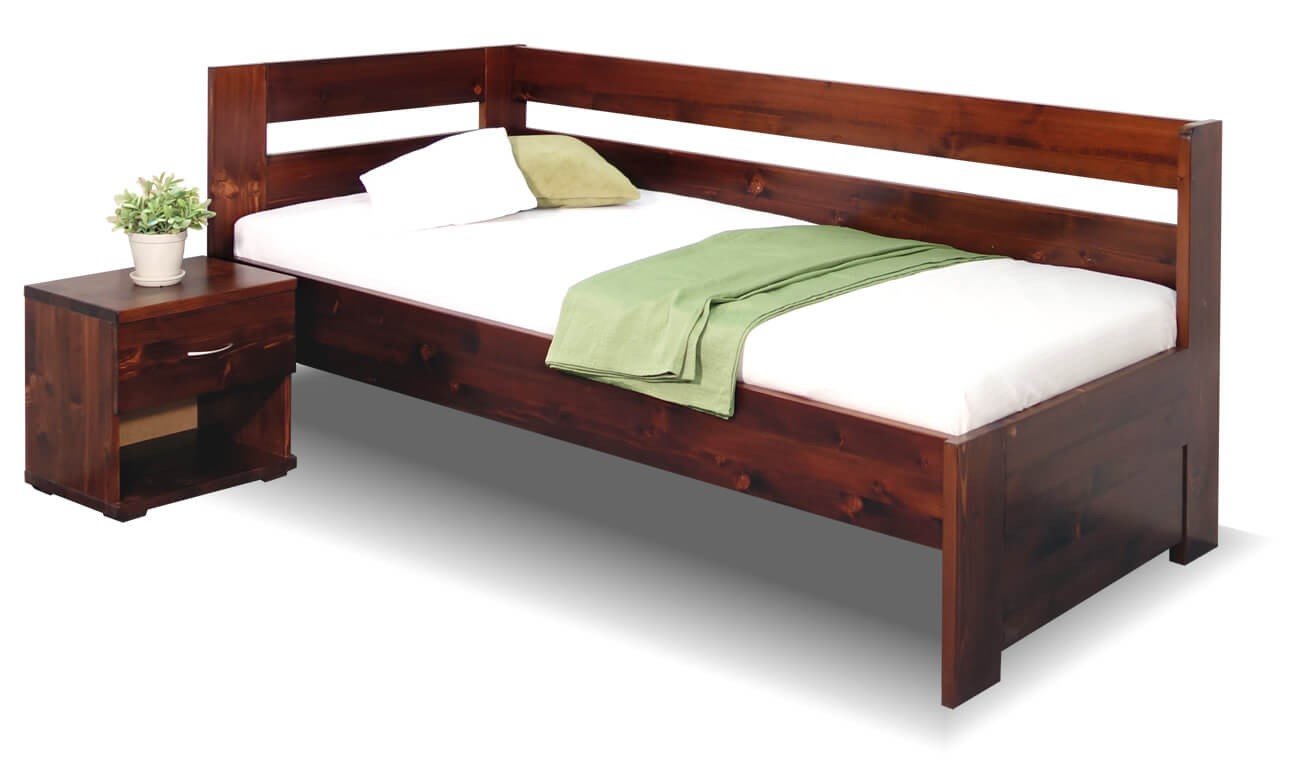 Rohová zvýšená postel Valentin-Levá, 80x200, 90x200 cm, masiv smrk