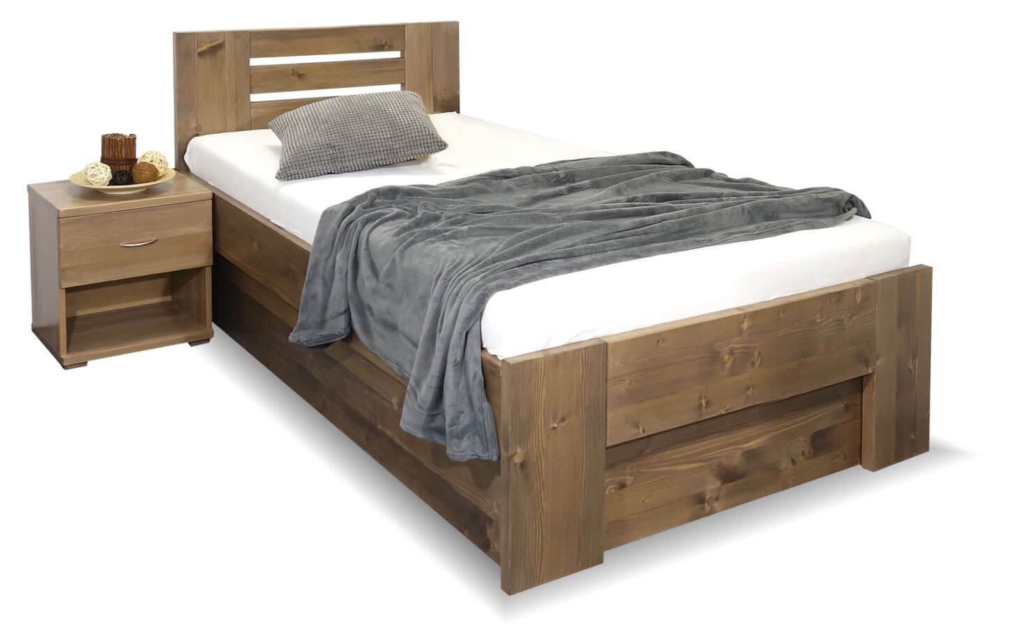 Zvýšená postel s úložným prostorem ROSA, masiv smrk, 90x220