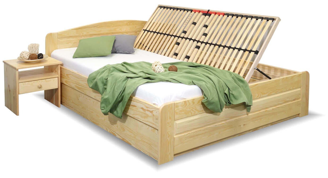 Dřevěná postel LADA, 140x200, s úložným prostorem, masiv borovice
