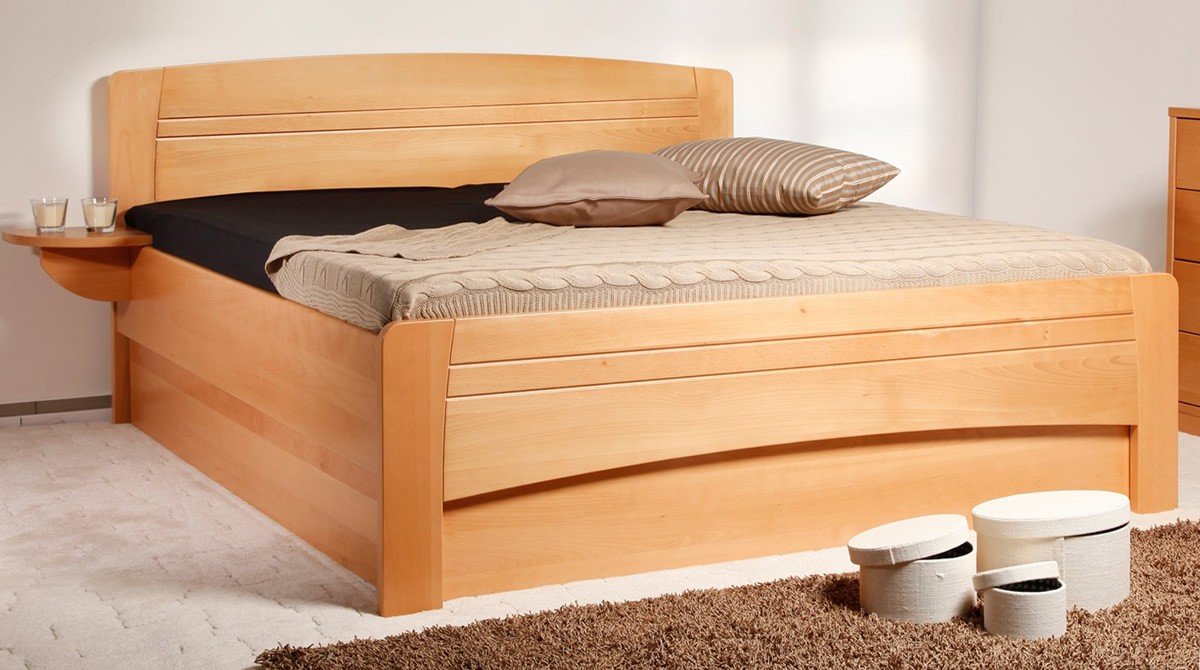 Zvýšená postel dvoulůžko s úložným prostorem EVITA 4, masiv buk