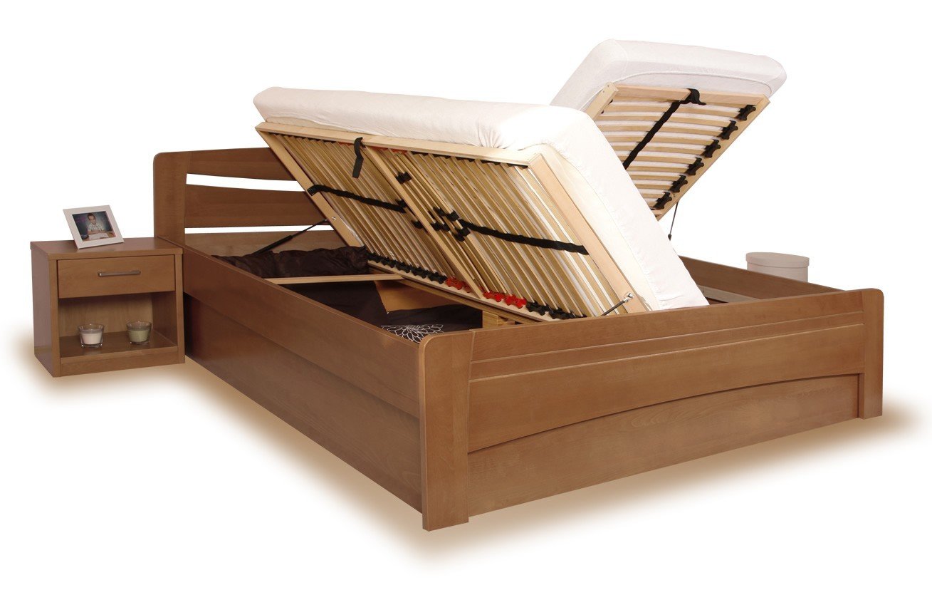 Vysoká postel s úložným prostorem EVITA 6, masiv buk - moření tabák