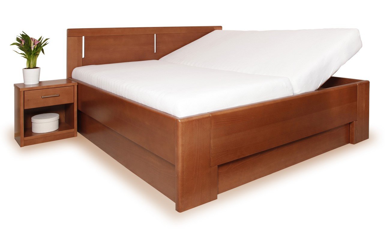 Manželská postel s úložným prostorem DELUXE 3, masiv buk