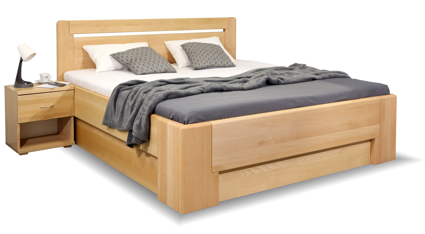 Vysoká dřevěná postel s úložným prostorem MAGNUS, masiv buk