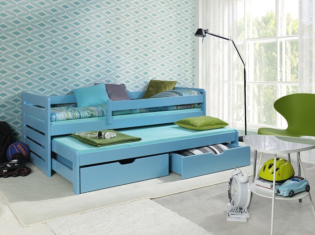 Dětská postel s přistýlkou a úložným prostorem TOMÍK II, masiv borovice