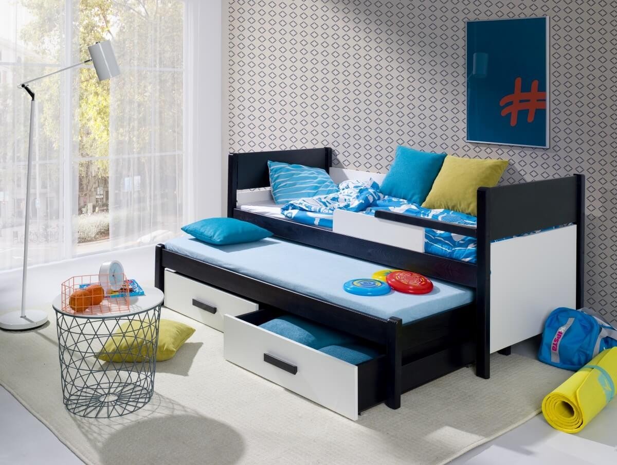 Dětská postel s přistýlkou a úložným prostorem Daniel, masiv borovice
