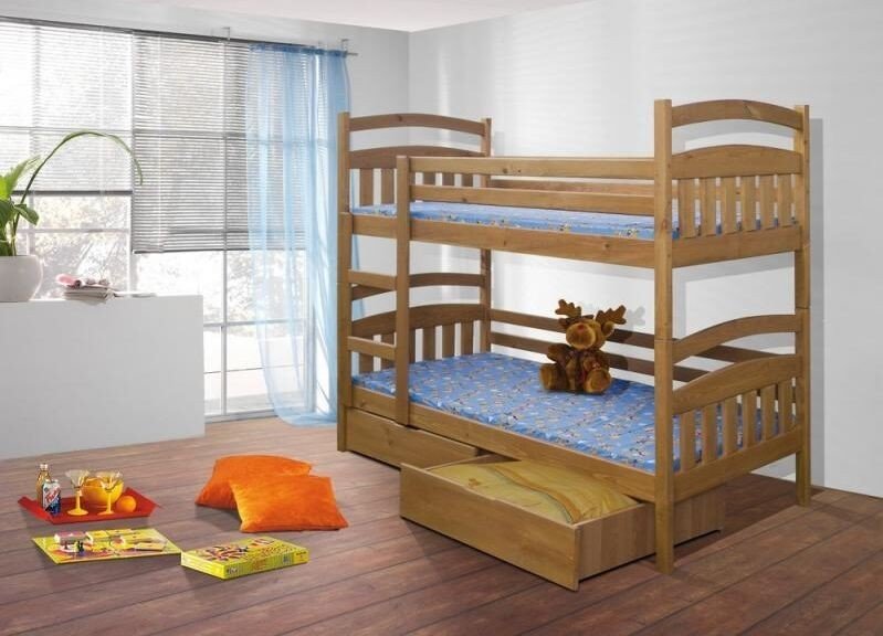 Patrová postel s úložným prostorem JAKUB, masiv borovice