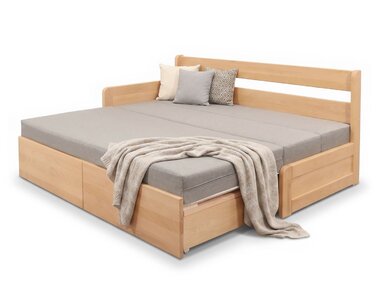 Rozkládací postel s úložným prostorem FLEXO - Levá, masiv buk