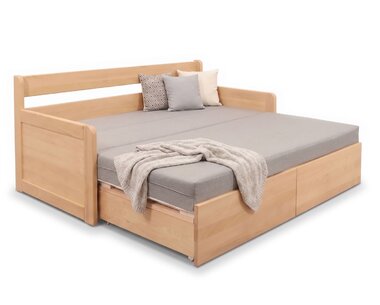Rozkládací postel s úložným prostorem FLEXO - s čely, masiv buk