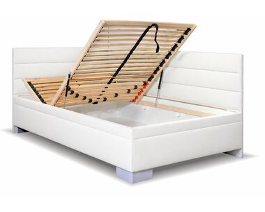 Rohová čalouněná postel Niobe, s úložným prostorem, 90x210 cm, bílá ekokůže