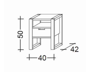 Noční stolek RHINO C0560 B, masiv bílý smrk - rozměry