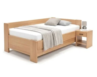 Rohová zvýšená úložná postel jednolůžko MIVA, 120x200, masiv buk - pohled č. 2