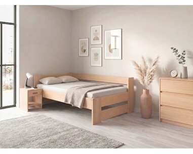 Rohová dřevěná postel MIVA, 120x200, masiv buk