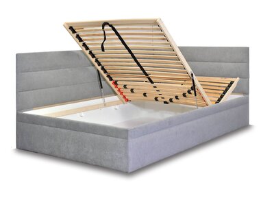 Rohová čalouněná postel Niobe, s úložným prostorem, 90x200 cm, šedá mikroplyš - VÝPRODEJ Rohová čalouněná postel Niobe, s úložným prostorem, 90x200 cm, šedá mikroplyš - VÝPRODEJ