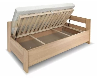 Rohová zvýšená úložná postel jednolůžko ELA - Pravá, 140x200, masiv buk - pohled č. 1