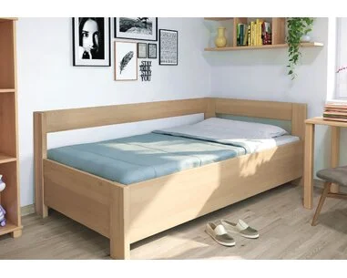Rohová zvýšená úložná postel jednolůžko ELA - Pravá, 140x200, masiv buk - pohled č. 2