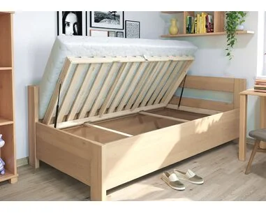 Rohová zvýšená úložná postel jednolůžko ELA - Pravá, 140x200, masiv buk - pohled č. 3
