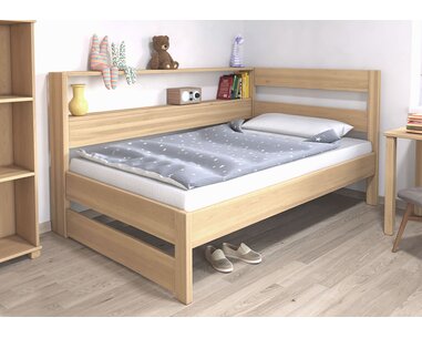 Postel jednolůžko z masivu Ela s policemi, Levá, 140x200cm, masiv buk
