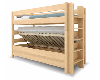 Poschoďová postel s úložným prostorem JUNIOR 12, PRAVÁ, masiv buk   Poschoďová postel s úložným prostorem JUNIOR 12, PRAVÁ, masiv buk