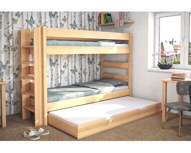 Poschoďová postel pro 2 děti JUNIOR 3, LEVÁ, masiv buk Poschoďová postel pro 2 děti JUNIOR 3, LEVÁ, masiv buk