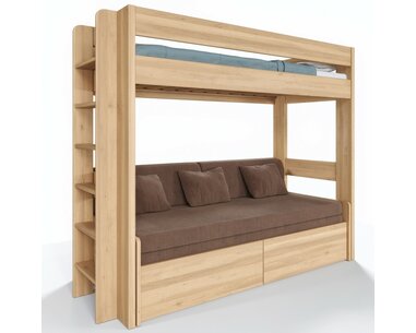 Patrová postel JUNIOR s rozkládací POHOVKOU, LEVÁ , masiv buk Patrová postel JUNIOR s rozkládací POHOVKOU, LEVÁ , masiv buk