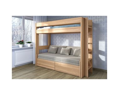 Poschoďová postel JUNIOR s rozkladací POHOVKOU, PRAVÁ, masív buk Poschoďová postel JUNIOR s rozkladací POHOVKOU, PRAVÁ, masív buk