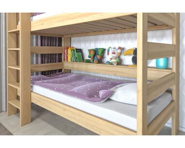 Poschoďová postel pro 2 děti JUNIOR s policemi, masiv buk