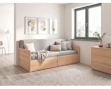 Rozkládací postel s úložným prostorem FLEXO - Pravá, masiv buk