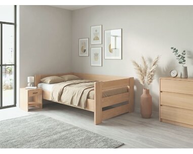 Zvýšená postel jednolůžko MIVA s čely, 100x200, masiv buk