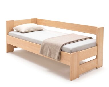 Rohová zvýšená postel jednolůžko MIVA, 90x200, masiv buk - pohled č. 1