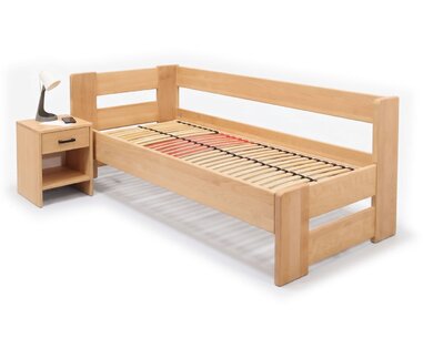 Rohová zvýšená postel jednolůžko MIVA, 90x200, masiv buk - pohled č. 3