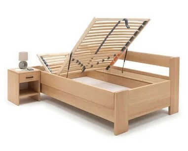 Zvýšená úložná postel s roštem MIVA s bočním čelem, 100x200, masiv buk - pohled č. 3