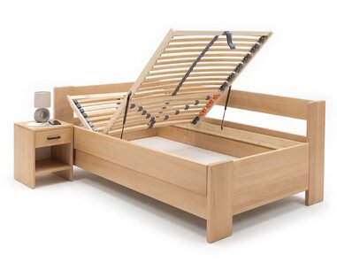 Rohová buková postel s roštem MIVA levá, 120x200