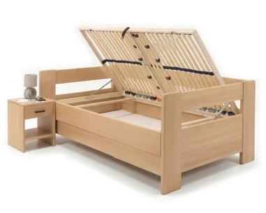 Zvýšená úložná postel s roštem MIVA s čely, 100x200, masiv buk - pohled č. 1