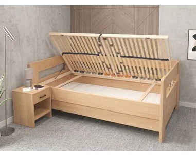 Zvýšená úložná postel s roštem MIVA s čely, 100x200, masiv buk - pohled č. 3