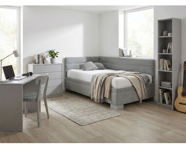 Rohová čalouněná postel Niobe, s úložným prostorem, 90x200cm