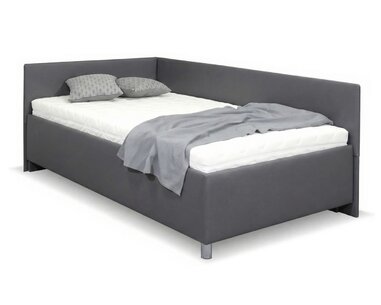 Rohová zvýšená čalouněná postel s úložným prostorem Ryana, 120x200cm, tmavě šedá Rohová zvýšená čalouněná postel s úložným prostorem Ryana, 120x200cm, tmavě šedá