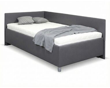 Rohová zvýšená čalouněná postel s úložným prostorem Ryana, 90x200cm, tmavě šedá