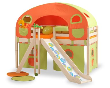 Zvýšené jednolůžko DOMINO se skluzavkou D905S - OZ, masiv smrk