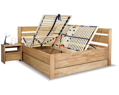 Postel s úložným prostorem Academia, masiv buk, Pravá