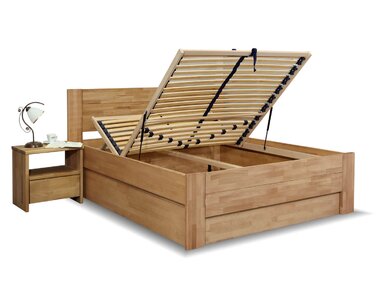 Postel s úložným prostorem Trinity 2, masiv buk, 140x200