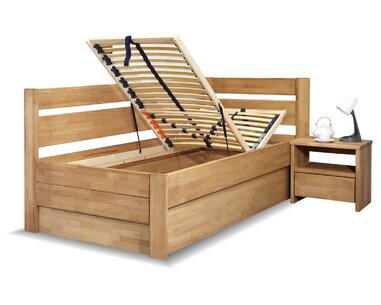 Postel s úložným prostorem Academia, 120x200, masiv buk, Levá