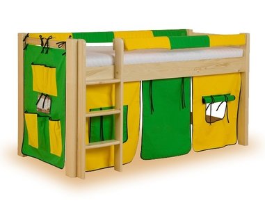 Dětská postel s domečkem - zvýšené jednolůžko LUCAS, masiv smrk